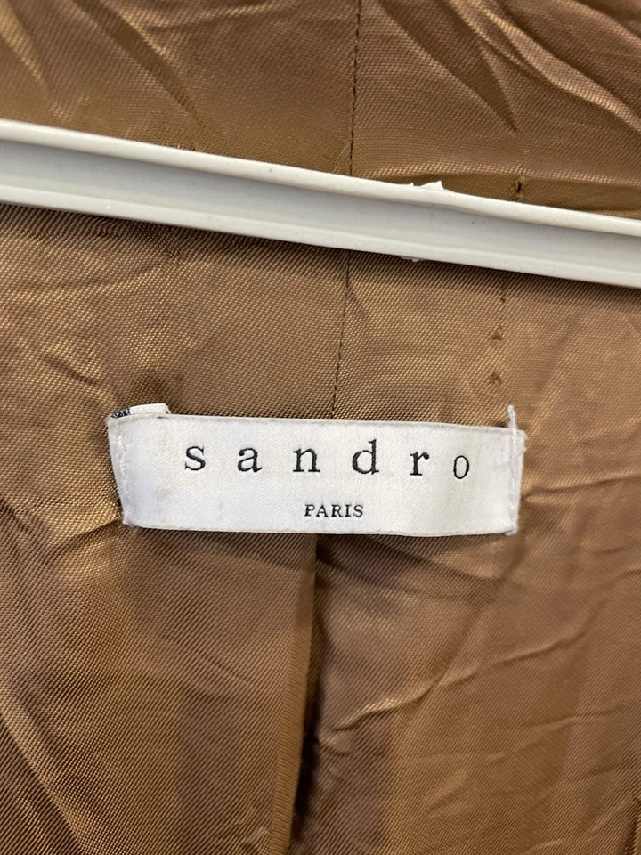 H70# Sandro Paris Suede Jacket Brown Wool Blend Zip Front Truckers Style Size M - Image 4 of 4