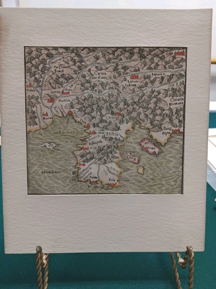 Hand Colored Woodcut Istria Peninsula Croatia Map 1550 By Sebastian Munster - Image 4 of 4