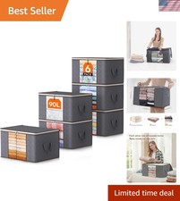 90L Fabric Storage Bags - 6 Foldable Containers with Sturdy Zippers