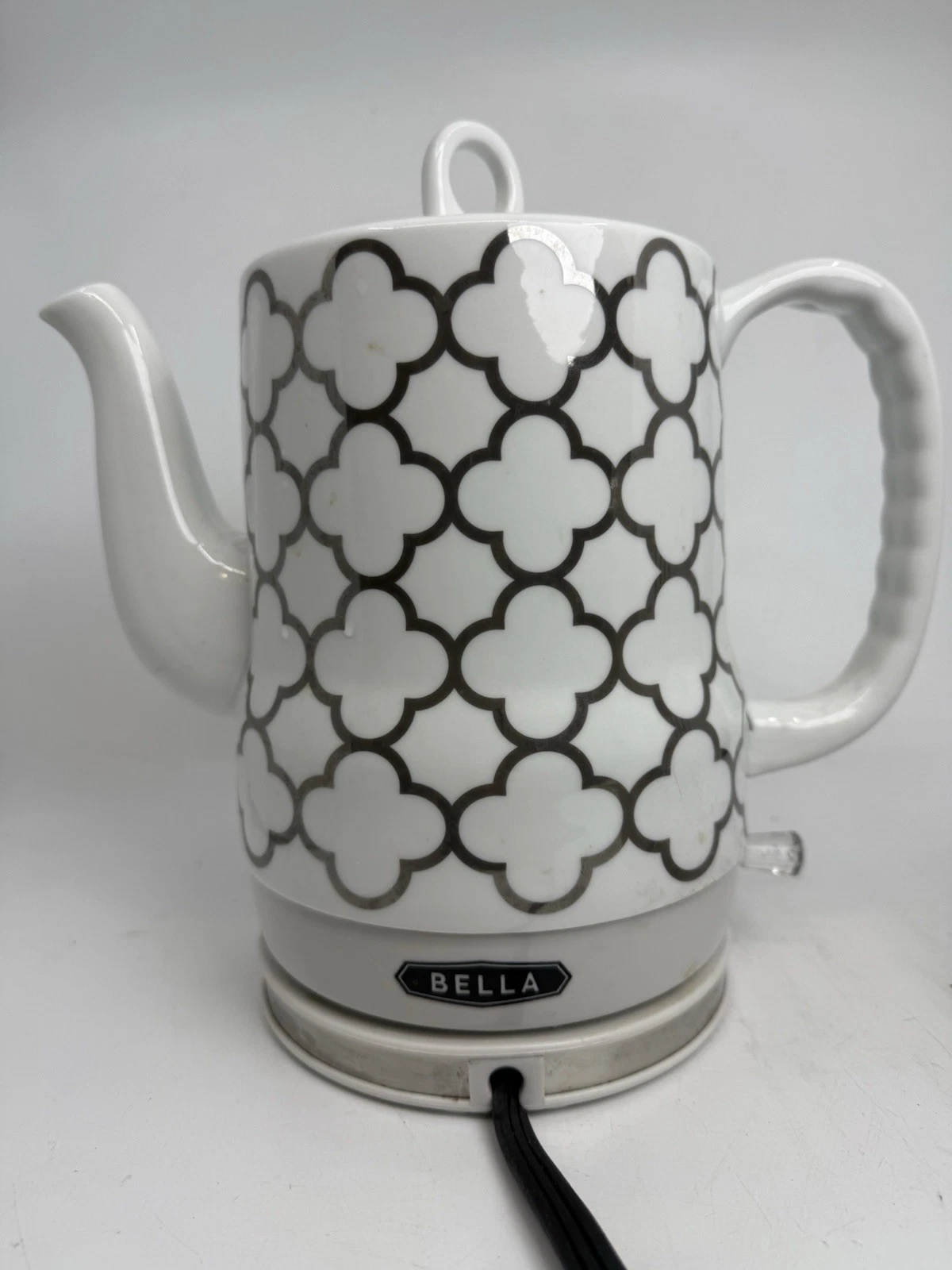 BELLA 1.5L Electric Ceramic Tea Kettle Moroccan Trellis White Gray, Cute Tested