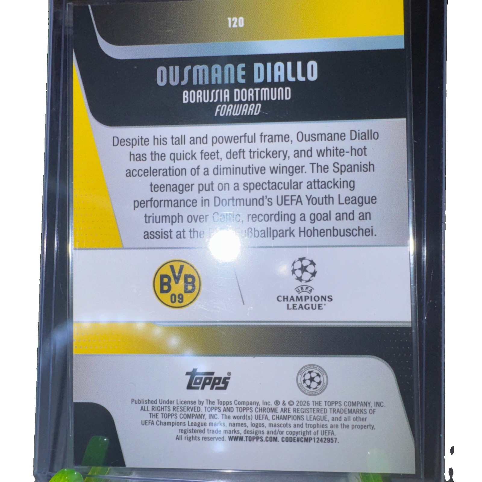 2026 Topps Chrome UEFA Ousmane Diallo Teal Shimmer /299 Rookie view 2