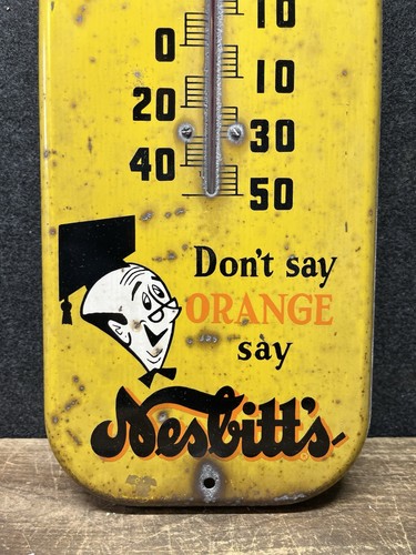 Vtg 1950s 60s Nesbitt’s Orange Soda Pop Advertising Thermometer Metal Sign 27” - Picture 4 of 12