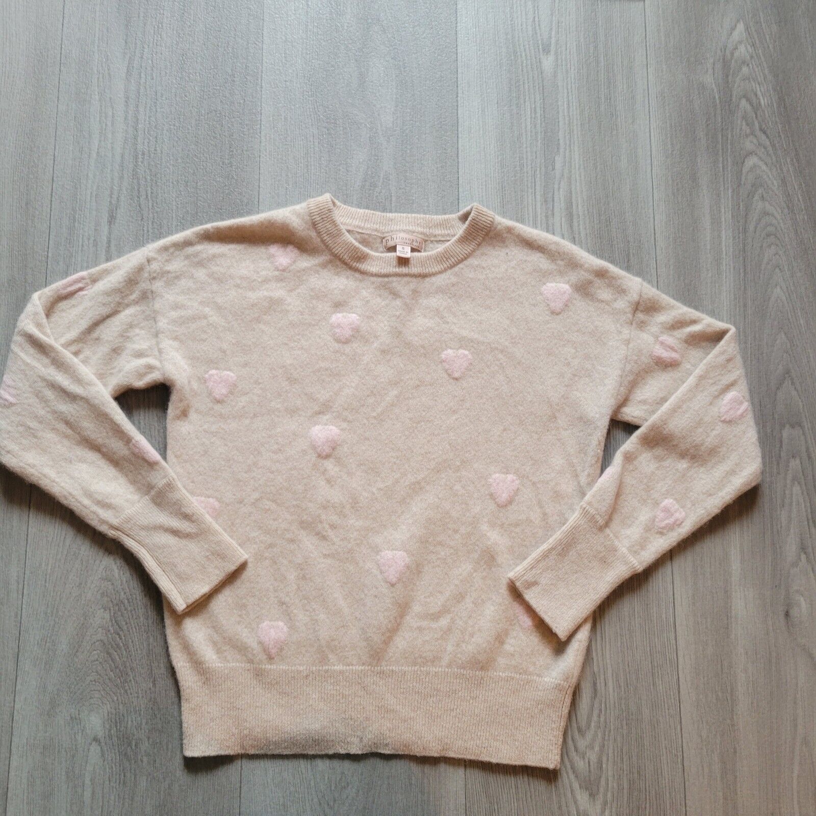 Philosophy Beige/Pink Heart Intarsia Cashmere Pul… - image 2