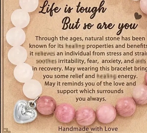 Natural Stone Beaded Bracelet “Life Is Tough But So Are You” Uplifting Gift - Picture 2 of 2