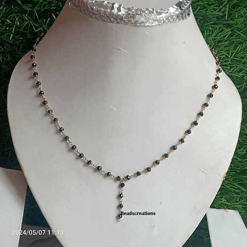 Black Spinel Beads Rosary Beads Gold Chain 3mm Necklace Gift for Her - Bild 2 von 6