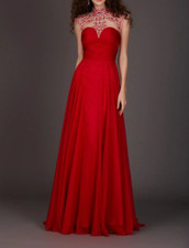 ANGELA  ALISON Sz 12 Red Chiffon Long FORMAL PROM PAGEANT DRESS 61169 NEW 580