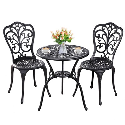 Outdoor Cast Aluminum 3Piece Bistro Set Table and 2 Chairs Patio Furniture