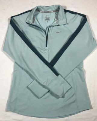 Nike Running Dri-Fit Quarter Zip Pullover Long Sleeve Womens Small Aqua  Teal