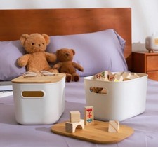 2 PCS Storage Bins with Bamboo Lids Plastic Storage Containers for Organizing