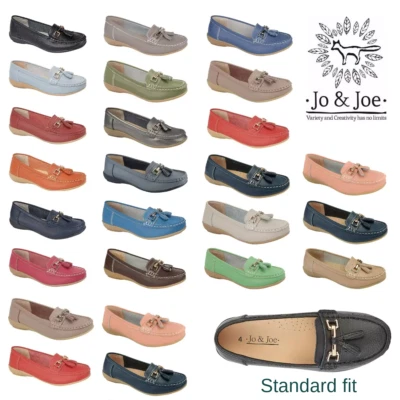 JO & JOE Ladies Real Leather Tassel Slip On Moccasin Flat Nautical Boat Shoes Loafers