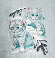 Vintage 90s Cat Shirt 2XL Long Sleeve Gray Brooks Snow Kittens Heavy Cotton USA