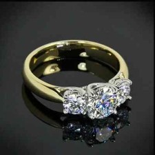 3Ct Round Cut Lab Created Three Moissanite Engagement Ring 14k YellowGold Finish