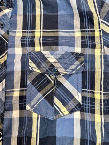Chalc Fame Jeans Casual Check Shirt Button Up Blue Short Sleeve Men's Size XXL - Picture 4 of 12
