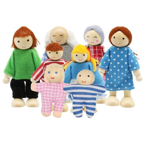 Lovely Family Dollhouse Dolls Set of 8 Wooden Figures, Kids Girls Happy Plays...