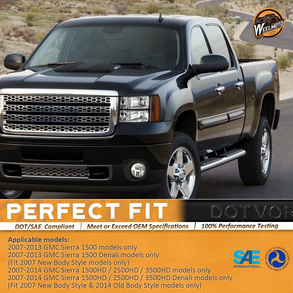 WEELMOTO Pair Headlights For 2007-2013 GMC Sierra 1500 2500HD 3500HD Headlamps - Image 2 of 4