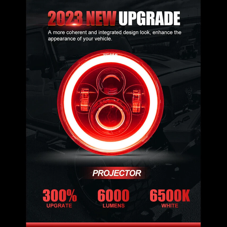 Pair 7" Round LED Headlights RED DRL For Chevy C10 C20 Pickup LUV Camaro Nova - Image 2 of 4