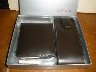 NEW 2000 Avon Men's Genuine Leather Boxed Gift Set Wallet Brown | eBay