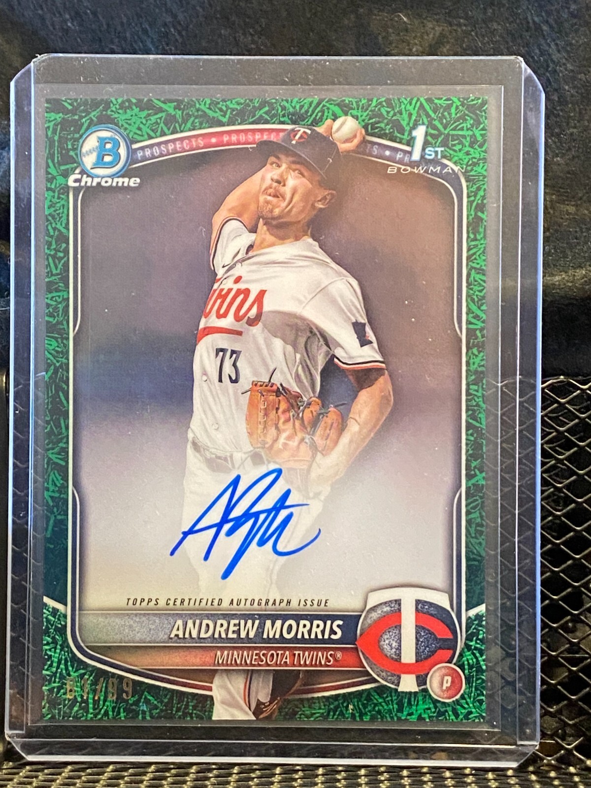 Andrew Morris 2025 Bowman Chrome 1st Bowman Auto Green Grass #81/99 - Twins