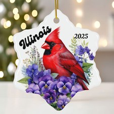 Illinois Cardinal Ornament 2025   State Bird Ceramic Snowflake Christmas Gift
