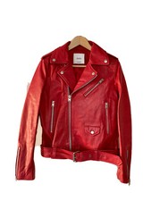 Mango, Genuine Leather Biker Jacket, In Red, Size M