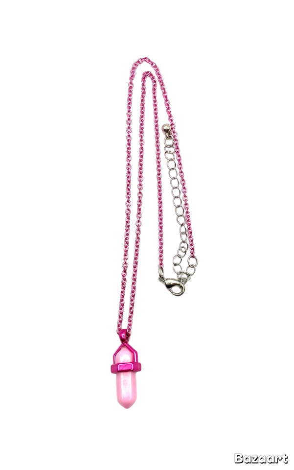 Lo último Collar Colgante Cristal Imitación Recubierto Esmalte Rosa 19" Moda Disfraz Usado en Excelente Condición Foto 4 de 4