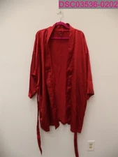 Seven til Midnight Women's Red Satin Lingerie Night Robe with Belt. Long Sleeve