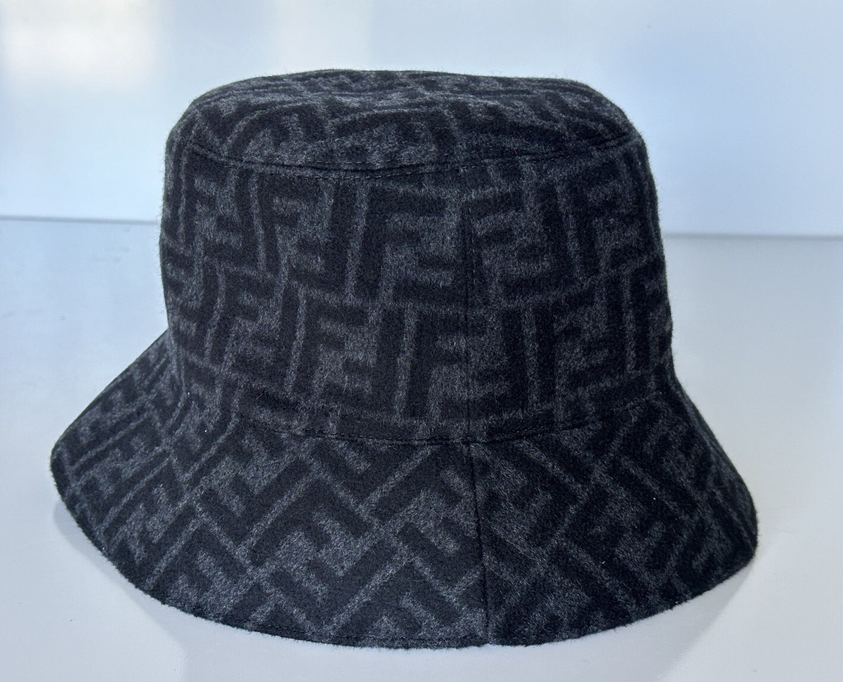 NWT $690 Fendi FF Wool Black Men's Bucket Hat Medium FXQ801 NWT $690 Fendi FF Wool Black Men's Bucket Hat Medium FXQ801