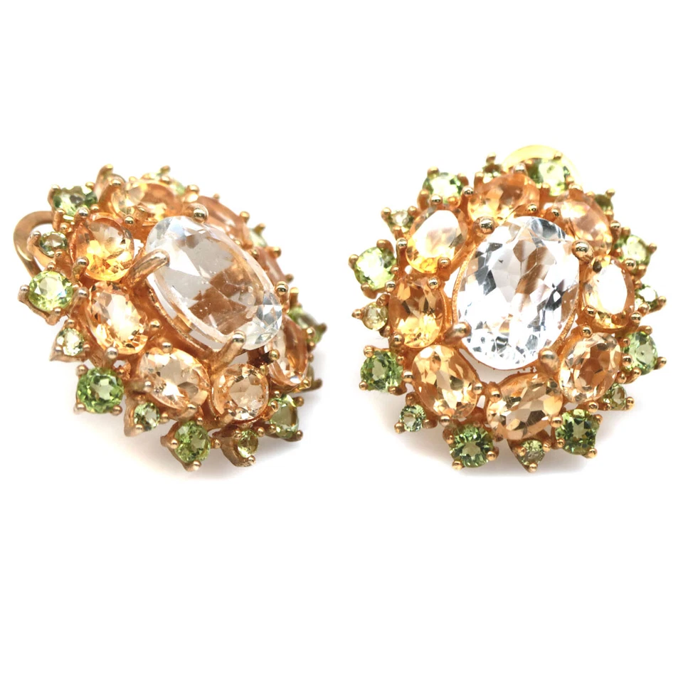 925 Sterlingsilber 10 x 14 Mm. Weiß Topas, Citrin & Peridot Ohrringe - Bild 2 von 4