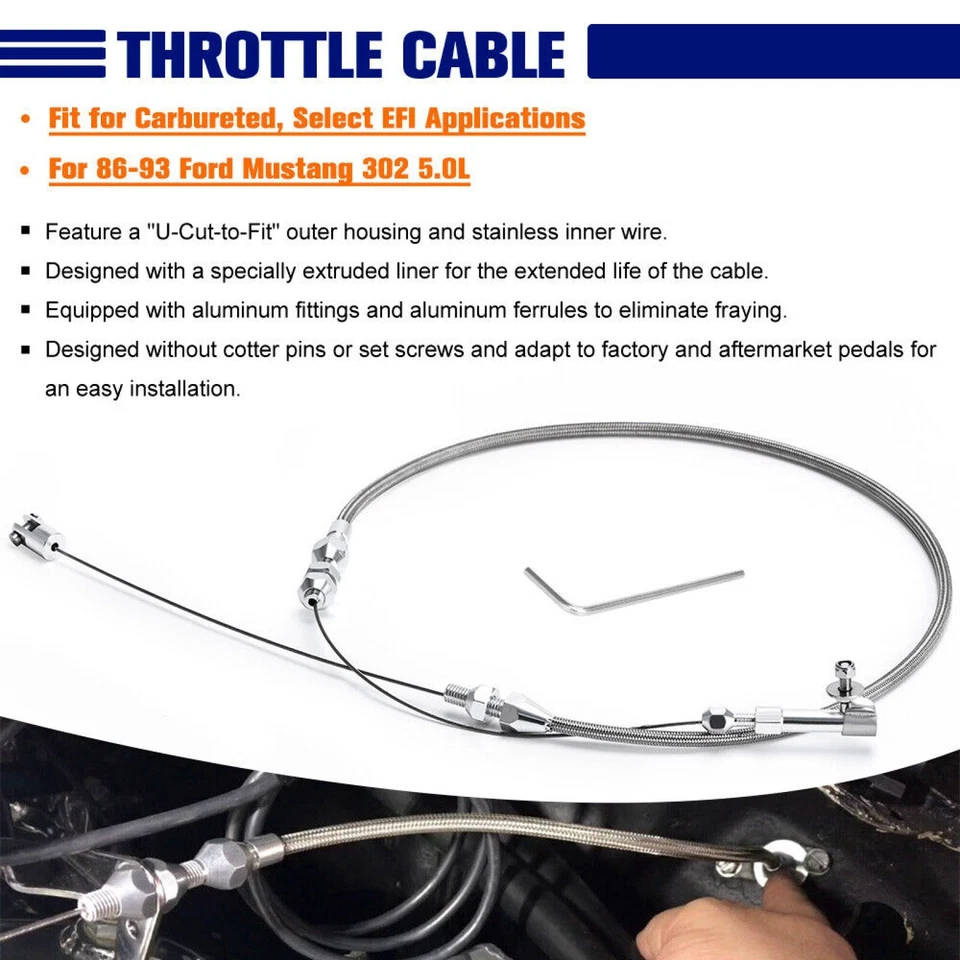Cable acelerador de acero inoxidable trenzado de 24" para Ford Mustang 302 5,0 L Foto 4 de 4