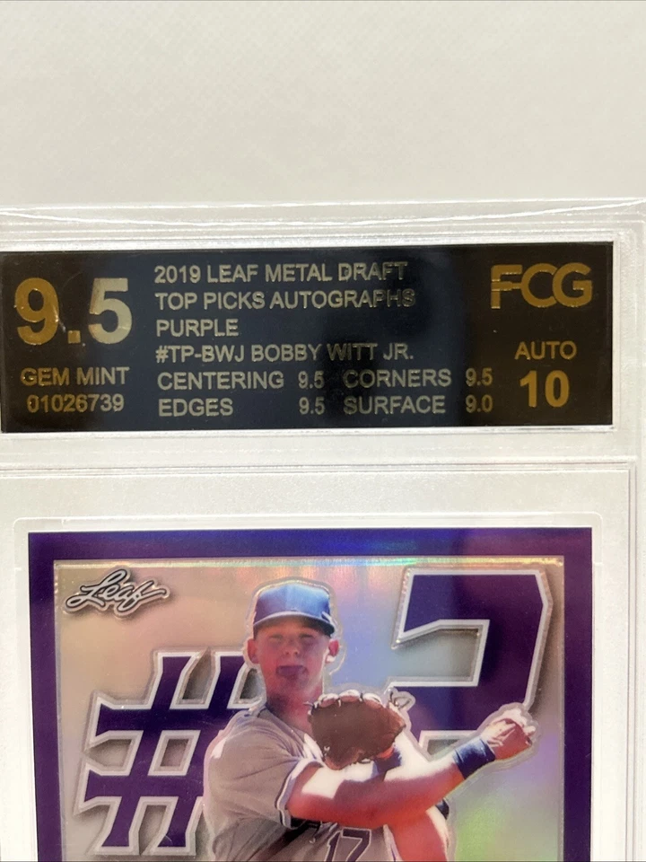2019 Leaf Metal Draft - Top Picks Purple #TP-BWJ Bobby Witt Jr. /25 Auto. Royals - Image 3 of 4