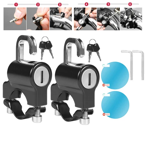 Pair Of  Motorbike Motorcycle Handlebar Helmet Lock Anti-Theft Padlock Universal