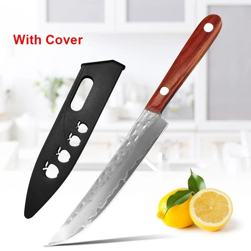 3pcs Damascus Steel Kitchen Knife Wooden Handle Chef Cleaver Boning Paring Knife