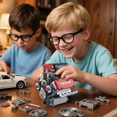 Motorisiertes V8 Motor Simulationsmodell | Elektroantrieb Ziegel Auto Bausatz Spielzeug