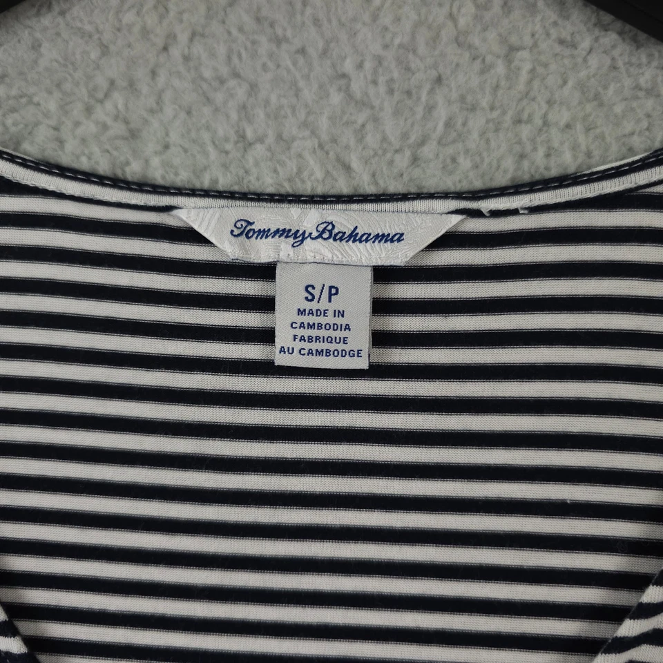 Camisa Tommy Bahama Feminina Pequena Preta Branca Listrada Cássia Manga Cap Casual FLAW - Imagem 3 de 4