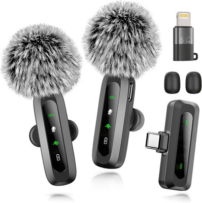 Wireless Microphone Mini Mic for /Android Phone, LED Display Lavalier 