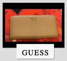 GUESS Women  s Vegan - Zip Around Wallet Tan Camel With Gold Tones Faux Leather