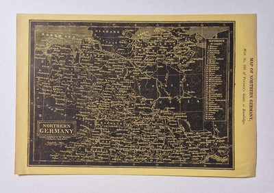 PINNOCK Guide to Knowledge Map of Northern Germany (1833 Engraving in Negative)
