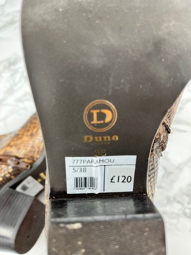 Dune London Botines Para Mujer UK 5 Cuero Marrón Estampado Serpiente Tacones Bloque Cremallera - Imagen 14 de 15