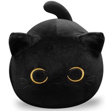 Soft Black Cat Plush Pillow - Stuffed Animal Gift for Kids and Girls