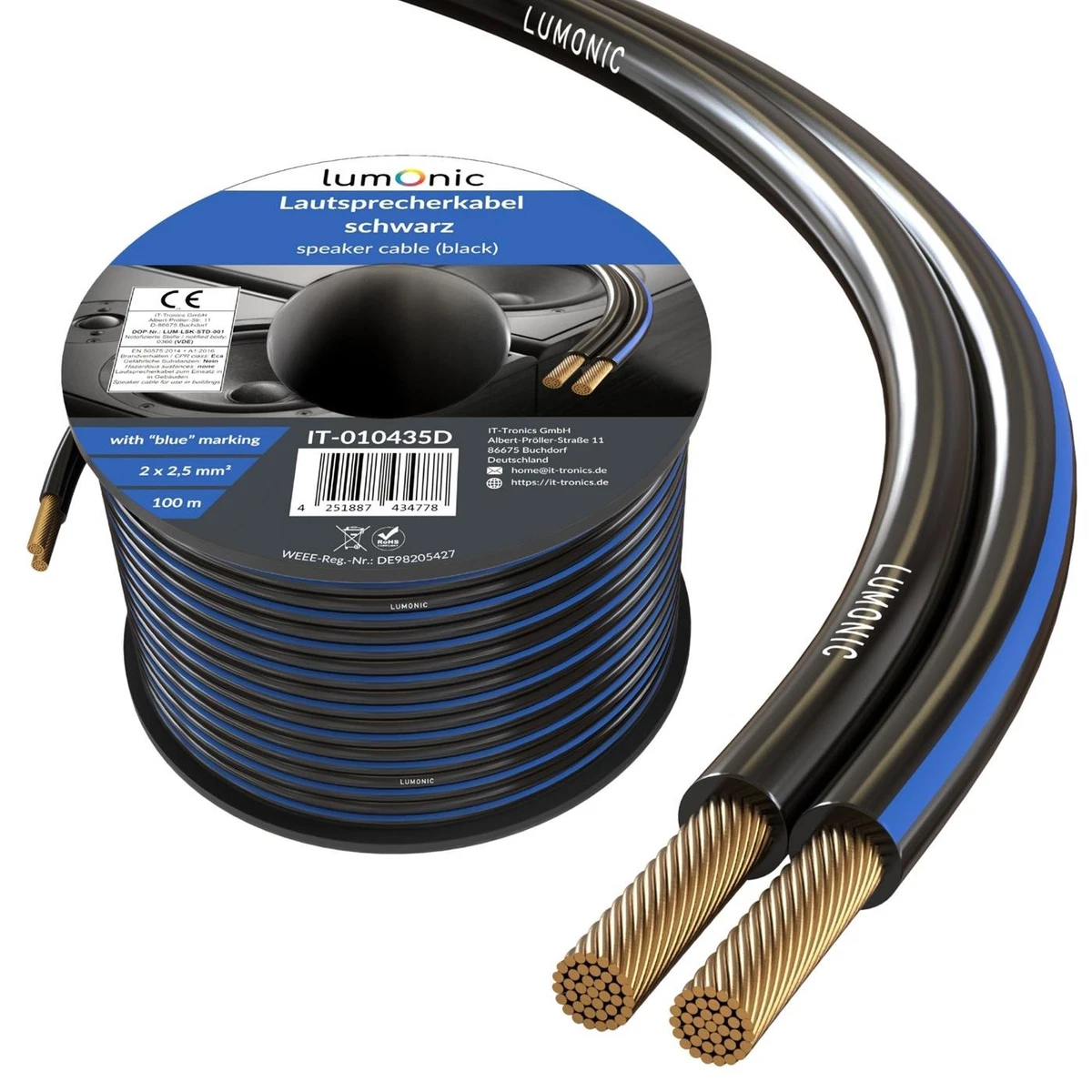 30m 2x2,5mm² Lautsprecherkabel 100% CCA Boxenkabel Audio Box Kabel 30 m