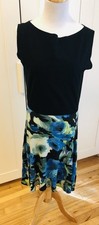 Floral Midi Dress with Black Bodice and Blue Floral Skirt size medium