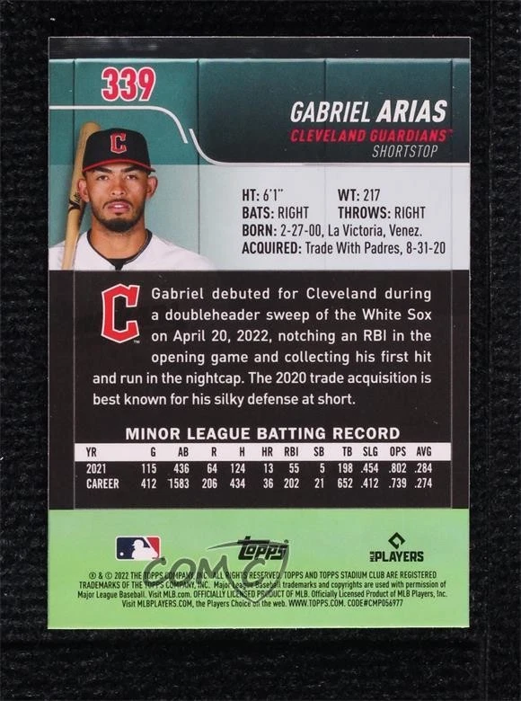 2022 Topps Stadium Club Chrome Updates Wave Refractor Gabriel Arias Rookie RC - Image 2 of 2