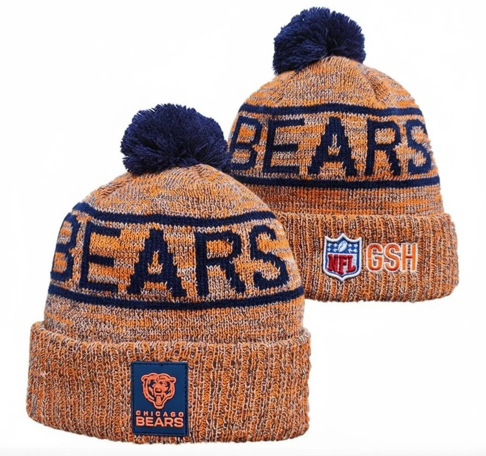 Chicago Bears Knit Beanie Hat Thermal Fleece Lined Pom Winter Cuffed Cap