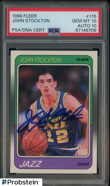 1988 Fleer Basketball #115 John Stockton RC Rookie HOF PSA 10 PSA/DNA 10 AUTO