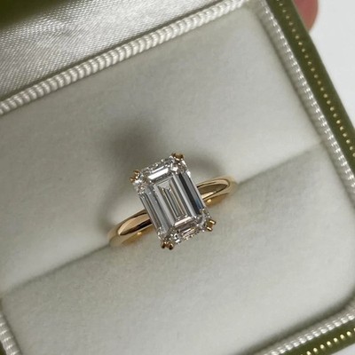 3 Ct Emerald Cut IGI Certified Lab Grown Diamond Solitaire Ring 14kt Yellow Gold