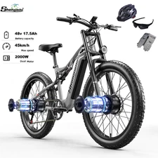 New 2000W 48V Electric Mountain Bike 26" Fat Tire E-Bike Dual Suspension  Adults