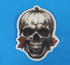 Pumpkin Leaf Skull Black White Sticker 2.38" x 1.78" AS
