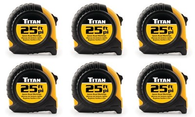 Titan 10925 25ft Tape Measure Set, 6-Piece, Easy-Read, Durable Case