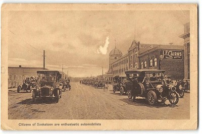 Automobilists SASKATOON Antique Cars Canada Cairns Grocery 1910 Vintage Postcard