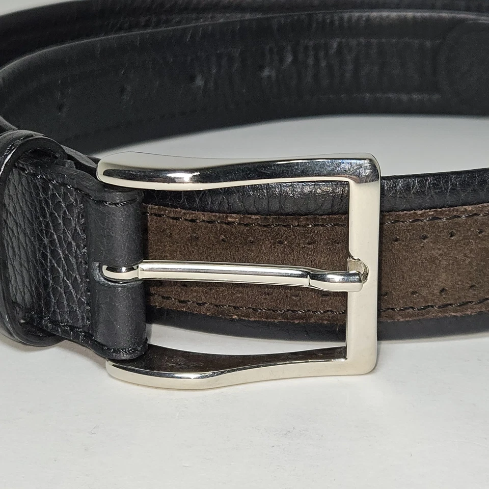 Cinturón Canali Cuero Gamuza Negro Marrón Para Hombre Talla 85/100 EE. UU. 34 Hebilla Latón Plateado Foto 4 de 4